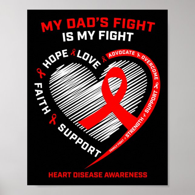 Far stöder min Pappa Bära Red Heart Disease Medvet Poster (Framsidan)