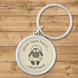 Får Tecknad Beige Rund Silverfärgad Nyckelring