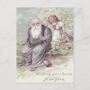 Far Time Cherub Angel Basket Hourglass Vykort