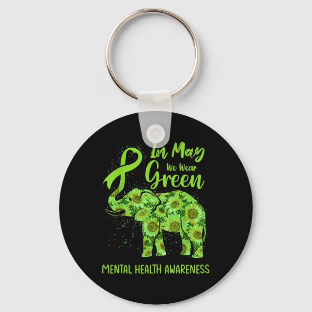 Får vi Bära Grönt Mental Health Awareness Elephant Nyckelring (Framsida)
