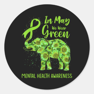 Får vi Bära Grönt Mental Health Awareness Elephant Runt Klistermärke