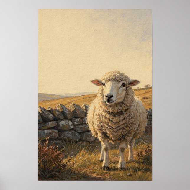 Får Whimsical Farm Fauna Konsttryck Poster (Framsidan)