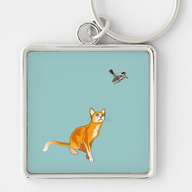 Fara! Fyrkantig Silverfärgad Nyckelring (Framsidan)