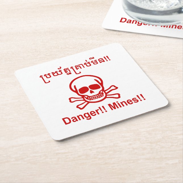 Fara! Mina! ☠ Kambodjanska Khmer-☠ Underlägg Papper Kvadrat (Vinklad)
