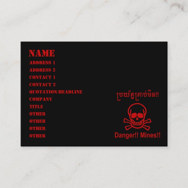 Fara! Mina! ☠ Kambodjanska Khmer-☠ Visitkort (Framsida)