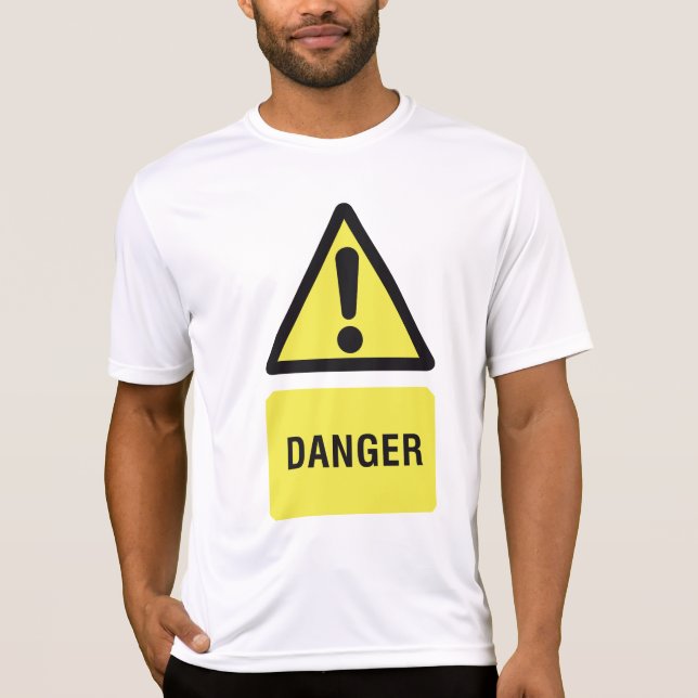 Fara Varnings Skylt Gul Triangel Utropstecken T Shirt (Framsida)