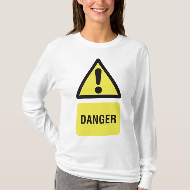 Fara Varnings Skylt Gul Triangel Utropstecken T Shirt (Framsida)