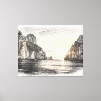 Faraglioni cliffs over capri sea sunset drawing canvastryck