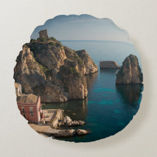 Faraglioni och Tonnara i Scopello, Sicily Rund Kudde
