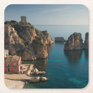 Faraglioni och Tonnara i Scopello, Sicily Underlägg Papper Kvadrat