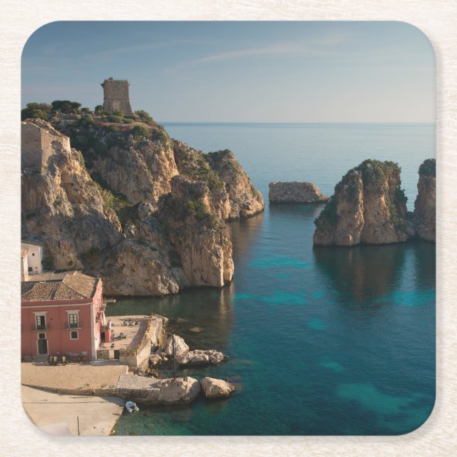 Faraglioni och Tonnara i Scopello, Sicily Underlägg Papper Kvadrat (Framsidan)