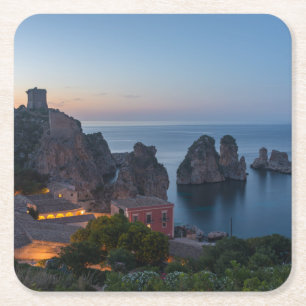 Faraglioni och Tonnara i Scopello, Sicily Underlägg Papper Kvadrat