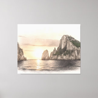 Faraglioni sea stacks sketch at sunset canvastryck