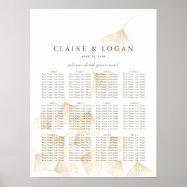 Farande sittdiagram över Guld Ginkgo Löv Bröllop Poster