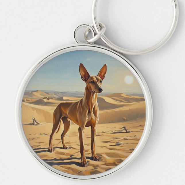 Faraohhund Rund Silverfärgad Nyckelring (Framsidan)