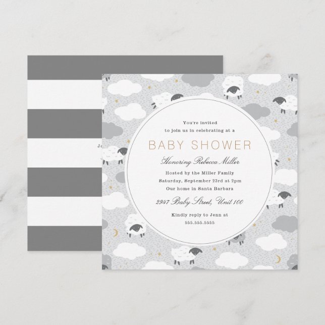 Fårbabyskor med fluffy inbjudningar (Fram/baksida)