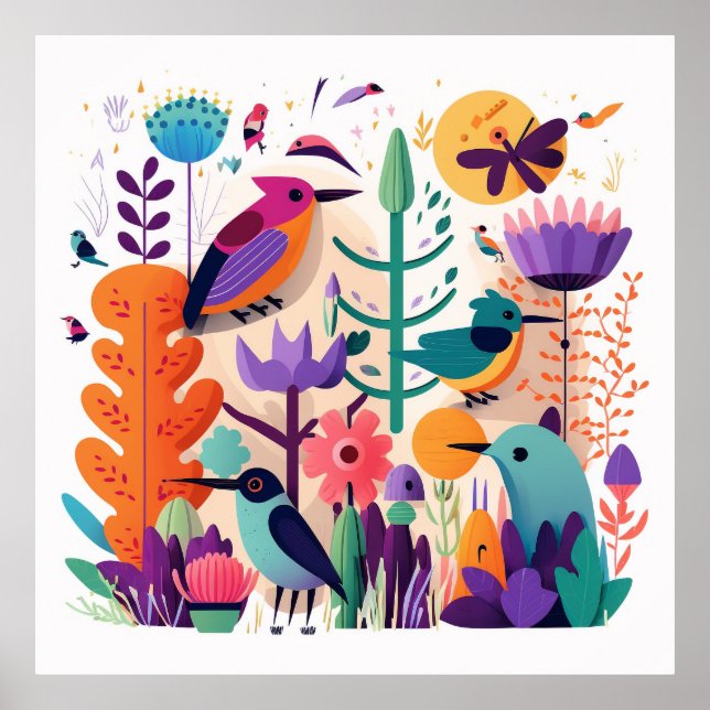 Farbenfrohes Vogelposter Kinderzimmerposter, cute Poster (Framsidan)