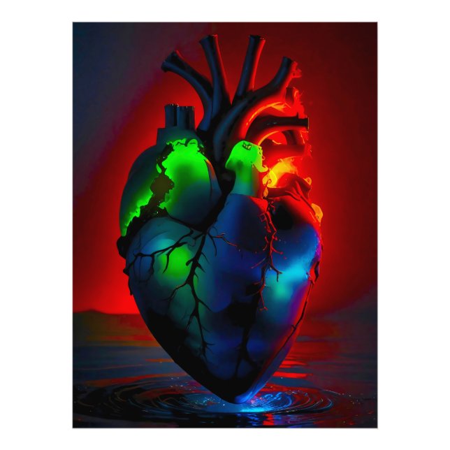 Farbig leuchtendes Herz über Wasser Fototryck (Framsidan)