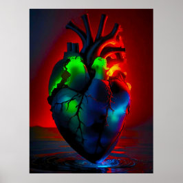 Farbig leuchtendes Herz über Wasser Poster