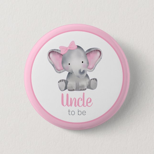 Farbror att vara Rosa Elephant Girl Baby Shower Knapp (Framsida)