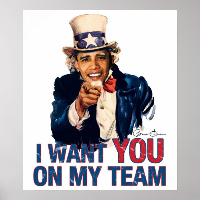 Farbror Barack Obama jag vill ha dig i mitt team Poster (Framsidan)