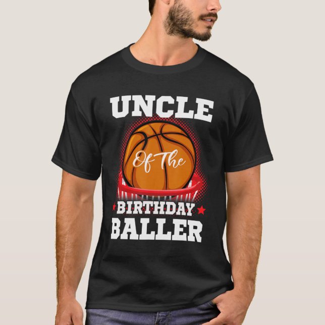 Farbror basketball-födelsedagspojken Familj Baller T Shirt (Framsida)