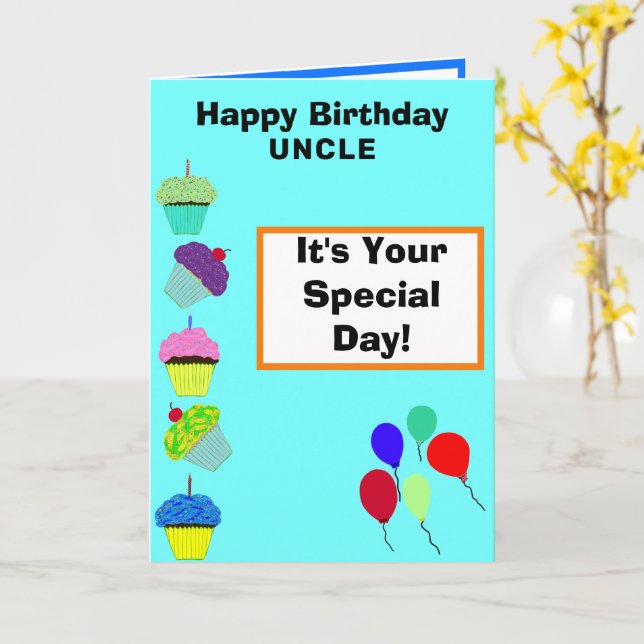 Farbror Birthday Grönt Cupaka Torn PHOTO Kort (Gul blomma)