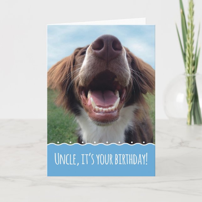 Farbror Birthday, Lycklig Hund med Big Smile Kort (Framsida)