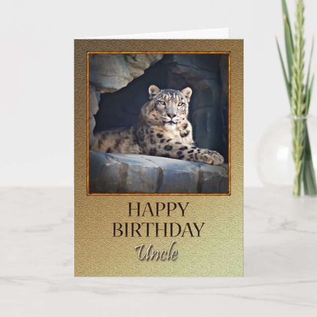 Farbror Birthday med snö leopard Kort (Framsida)