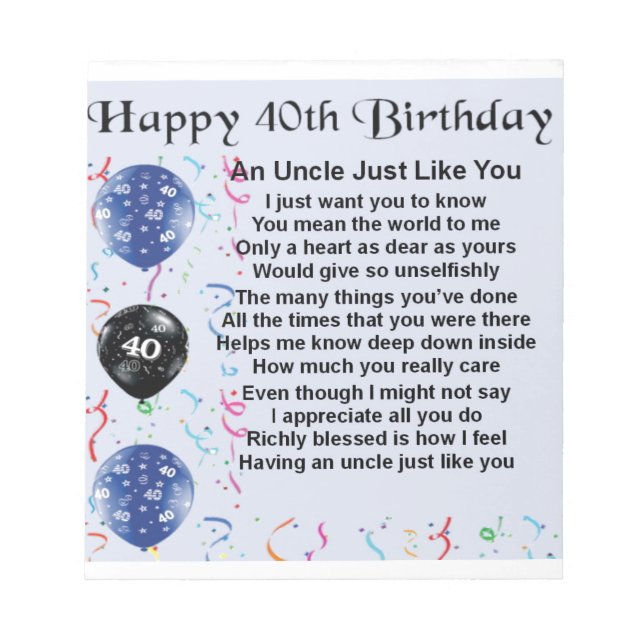 Farbror Dikt - 40:e födelsedagen Anteckningsblock (Framsida)