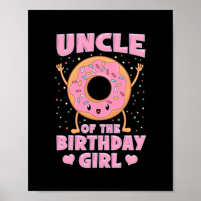 Farbror i Birthday Girl Rosa Donut Doughnut Poster (Framsidan)