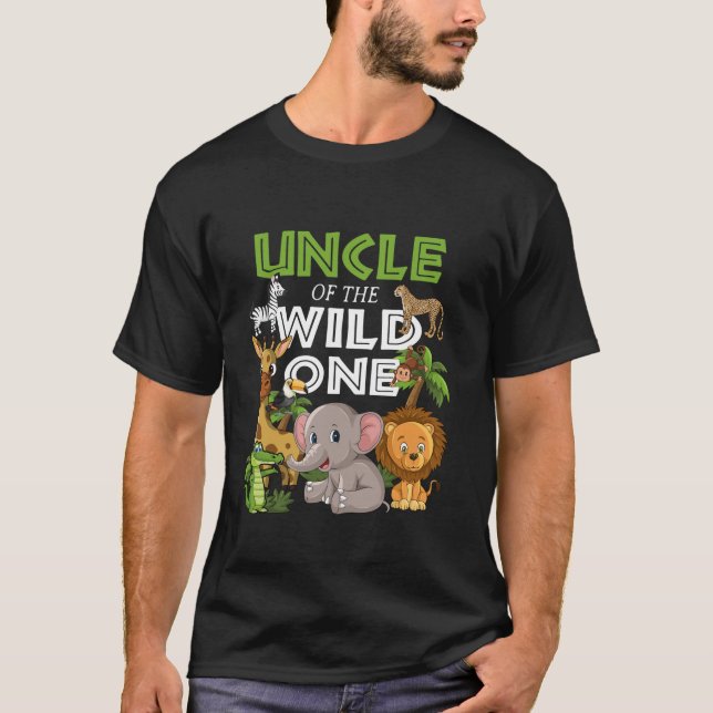 Farbror i Vild 1 Zoo Birthday Safari Jungle A T Shirt (Framsida)