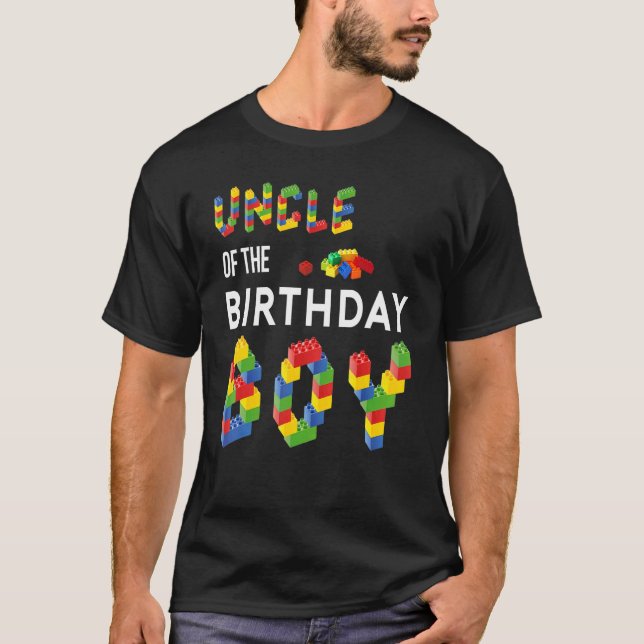 Farbror Master Builder Boy Bygger Blocks Birthday T Shirt (Framsida)
