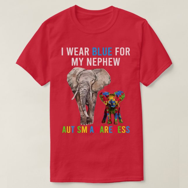 Farbror Moster Autism Elephant s, jag Bäror blå fö T Shirt (Design framsida)