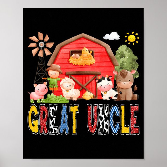 Farbror Röda Gård Ko Födelsedags Pojke Matchande Poster (Framsidan)