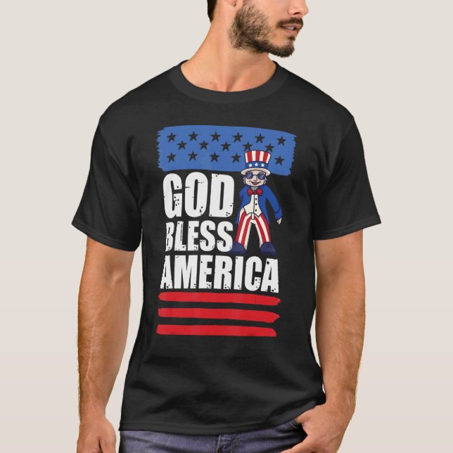 Farbror Sam 4:e juli Amerikanska patriot Välsigna  T Shirt (Framsida)