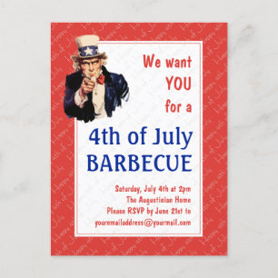 Farbror Sam 4:E JULY BBQ BARBECUE Vykort