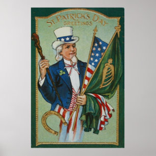 Farbror Sam American Irish Flagga Lucky Horseshoe Poster