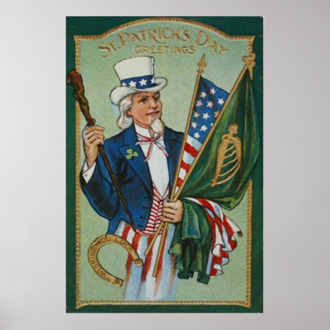 Farbror Sam American Irish Flagga Lucky Horseshoe Poster (Framsidan)