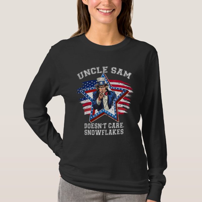 Farbror Sam Bryr Sig Inte Om Snöflingor Sarksastis T Shirt (Framsida)