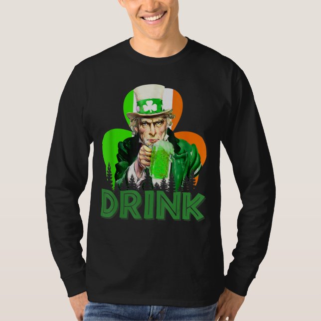 Farbror Sam dricker hela dagen Irish Beer St Patri T Shirt (Framsida)