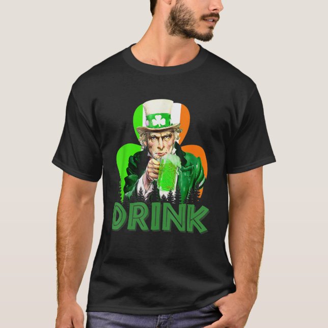 Farbror Sam dricker hela dagen Irish Beer St Patri T Shirt (Framsida)