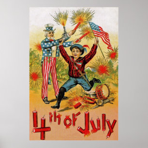 Farbror Sam Fireworks Child Vintage 4:e juli Poster