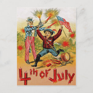Farbror Sam Fireworks Child Vintage 4:e juli Vykort