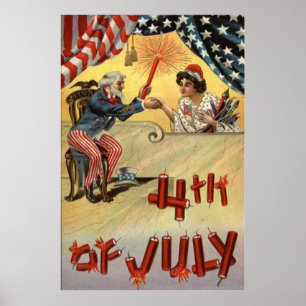 Farbror Sam Fireworks Firecracker US Flagga Poster