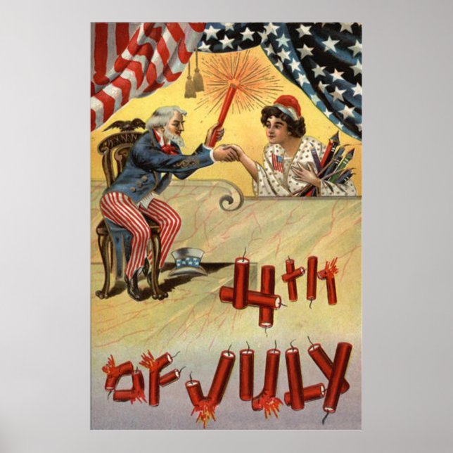 Farbror Sam Fireworks Firecracker US Flagga Poster (Framsidan)