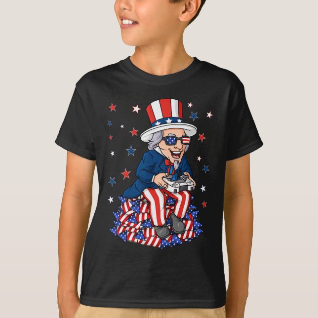 Farbror Sam Game Controller 4:e juli Boys Kids Te T Shirt (Framsida)