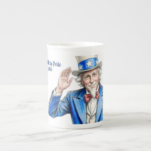 Farbror Sam Glad 4:e juli Patriotisk Benporslin Mugg