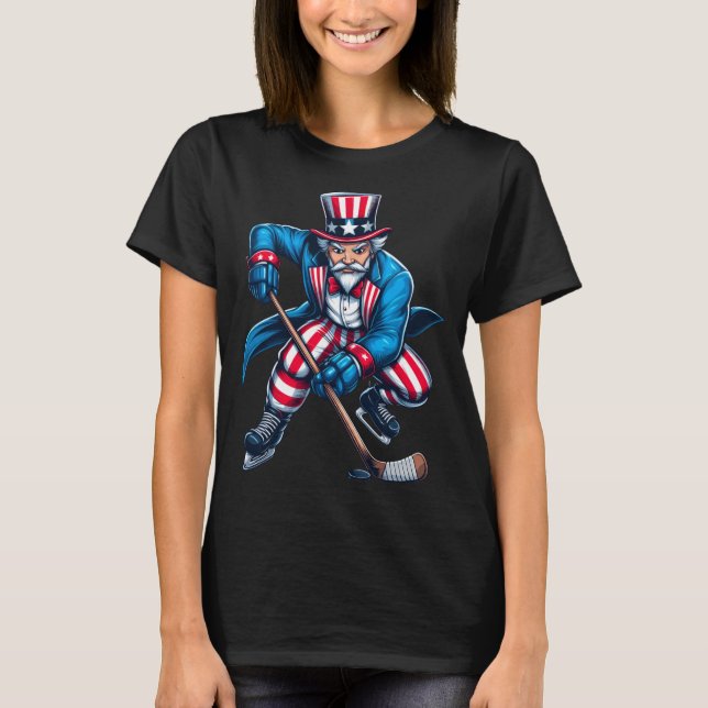 Farbror Sam Hockeyspelare 4:e Juli Pojkar Flickor T Shirt (Framsida)