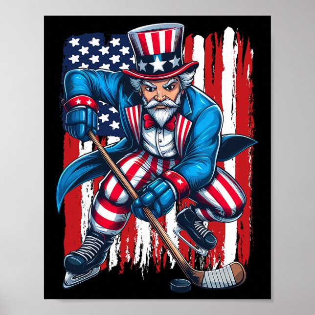Farbror Sam Hockeyspelare 4 juli Amerikansk Flagga Poster (Framsidan)